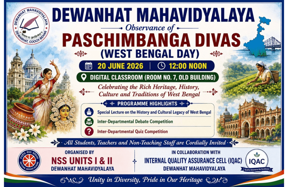 Observance of Paschimbanga Divas (West Bengal Day) in the college on June 20, 2026